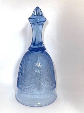 Tiara Glass Sandwich Dinner Bell Light Blue Collectible Decorative Floral Design